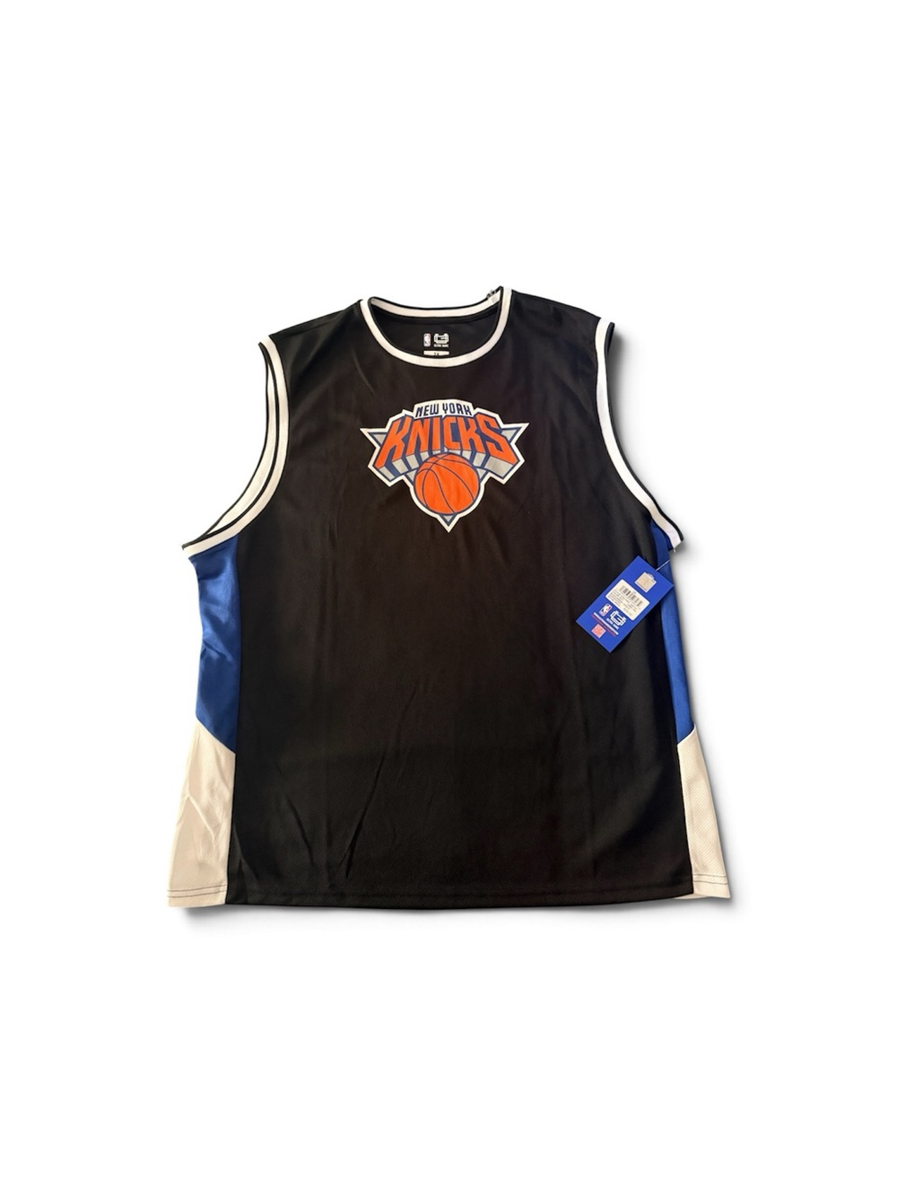 New York Knicks Black Sleeveless Basketball Jersey with Blue & White Accents